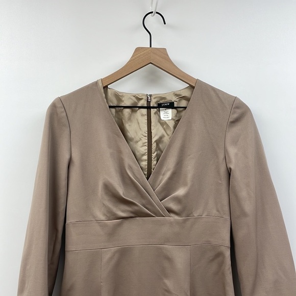 J. Crew 100% Wool Surplice Long Sleeve Knee-Length Shift Dress Minimalist Tan 6 - Picture 2 of 6